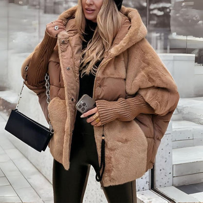 Dames Puffer Jacket met Capuchon en Faux Fur Details Oversized