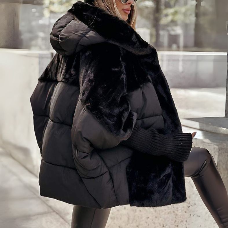 Dames Puffer Jacket met Capuchon en Faux Fur Details Oversized