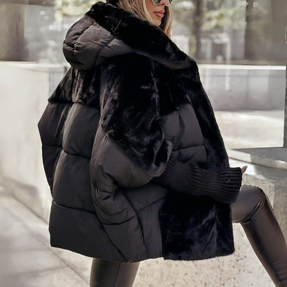 Dames Puffer Jacket met Capuchon en Faux Fur Details Oversized
