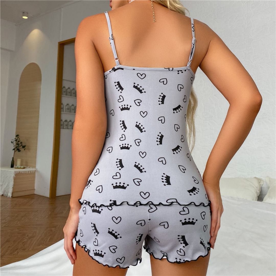 Dames Pyjama Set met Spaghettibandjes en Kanten Afwerking