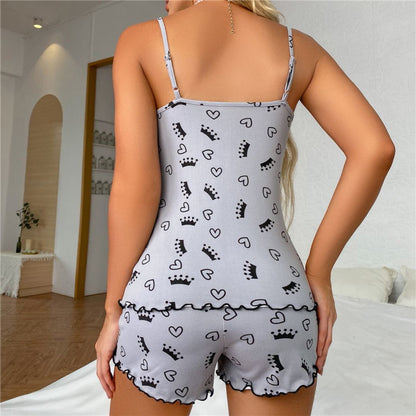 Dames Pyjama Set met Spaghettibandjes en Kanten Afwerking
