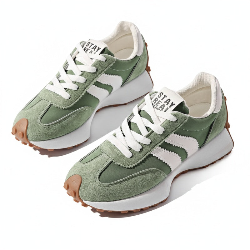 Dames Retro Platform Sneakers met Vetersluiting en Contraststrepen