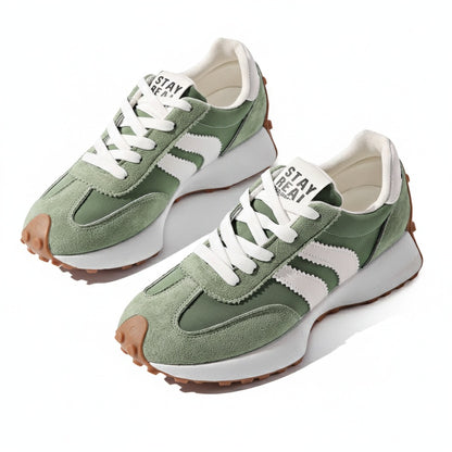 Dames Retro Platform Sneakers met Vetersluiting en Contraststrepen