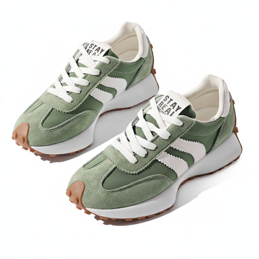 Dames Retro Platform Sneakers met Vetersluiting en Contraststrepen