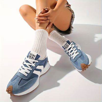 Dames Retro Platform Sneakers met Vetersluiting en Contraststrepen ##POS:10##