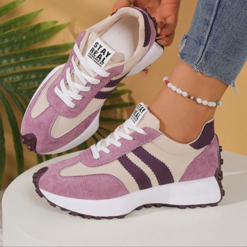 Dames Retro Platform Sneakers met Vetersluiting en Contraststrepen
