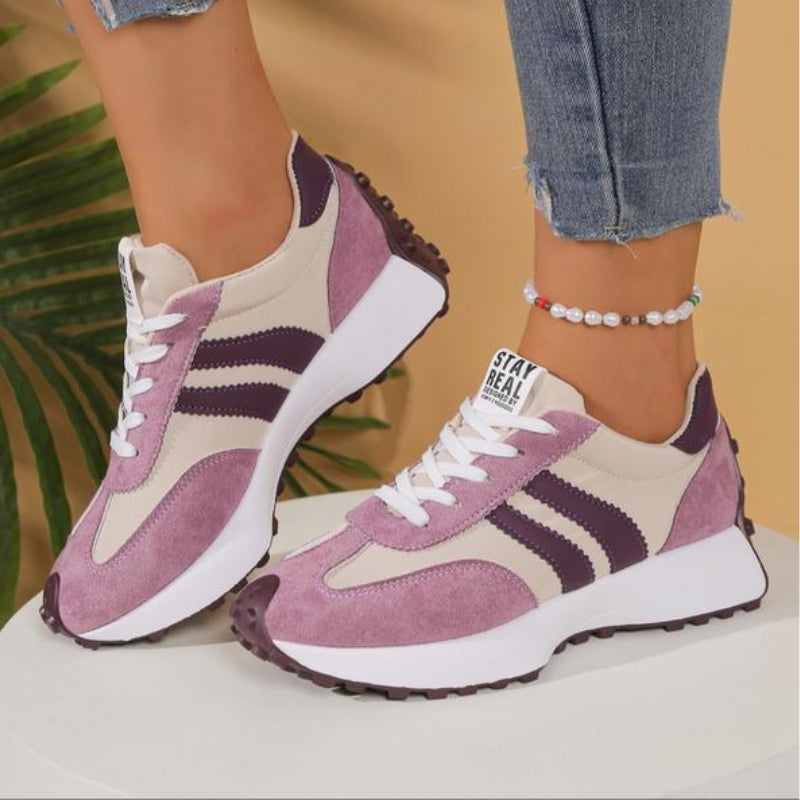Dames Retro Platform Sneakers met Vetersluiting en Contraststrepen