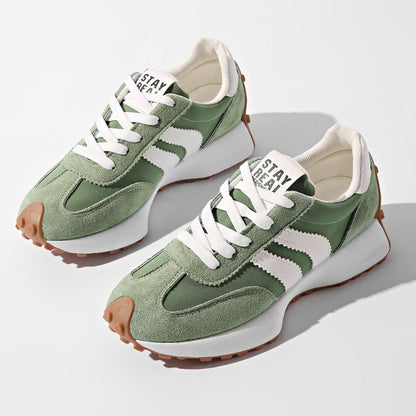 Dames Retro Platform Sneakers met Vetersluiting en Contraststrepen