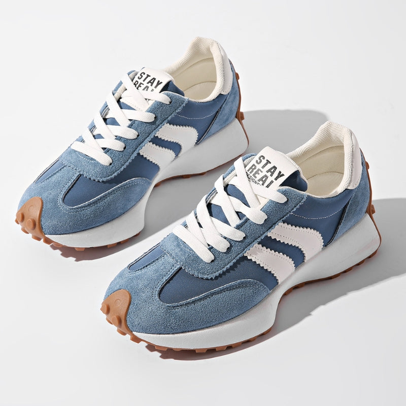Dames Retro Platform Sneakers met Vetersluiting en Contraststrepen
