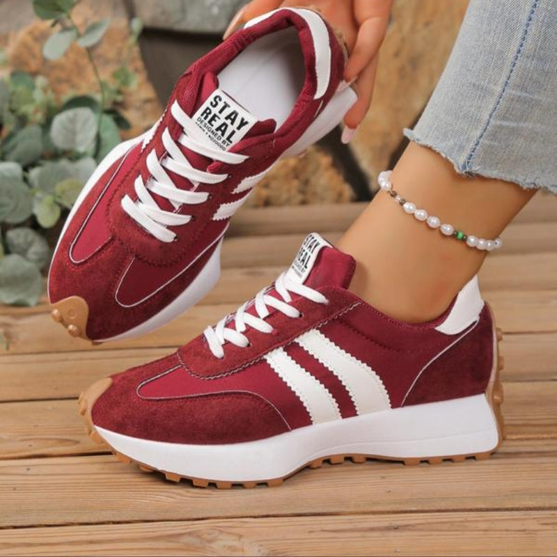 Dames Retro Platform Sneakers met Vetersluiting en Contraststrepen ##POS:5##