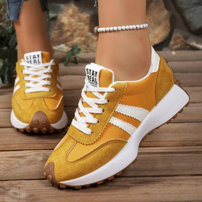Dames Retro Platform Sneakers met Vetersluiting en Contraststrepen
