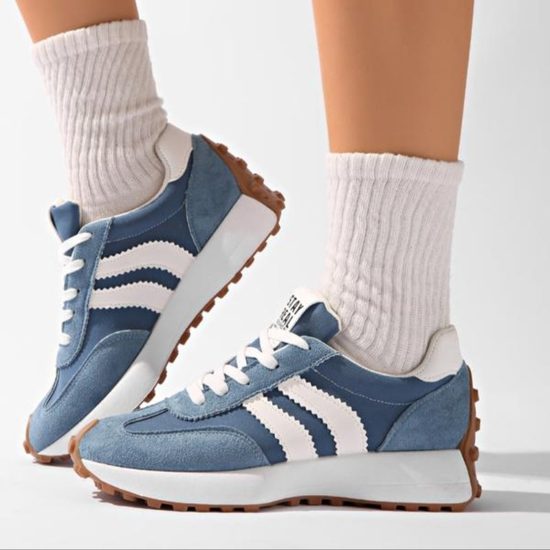 Dames Retro Platform Sneakers met Vetersluiting en Contraststrepen
