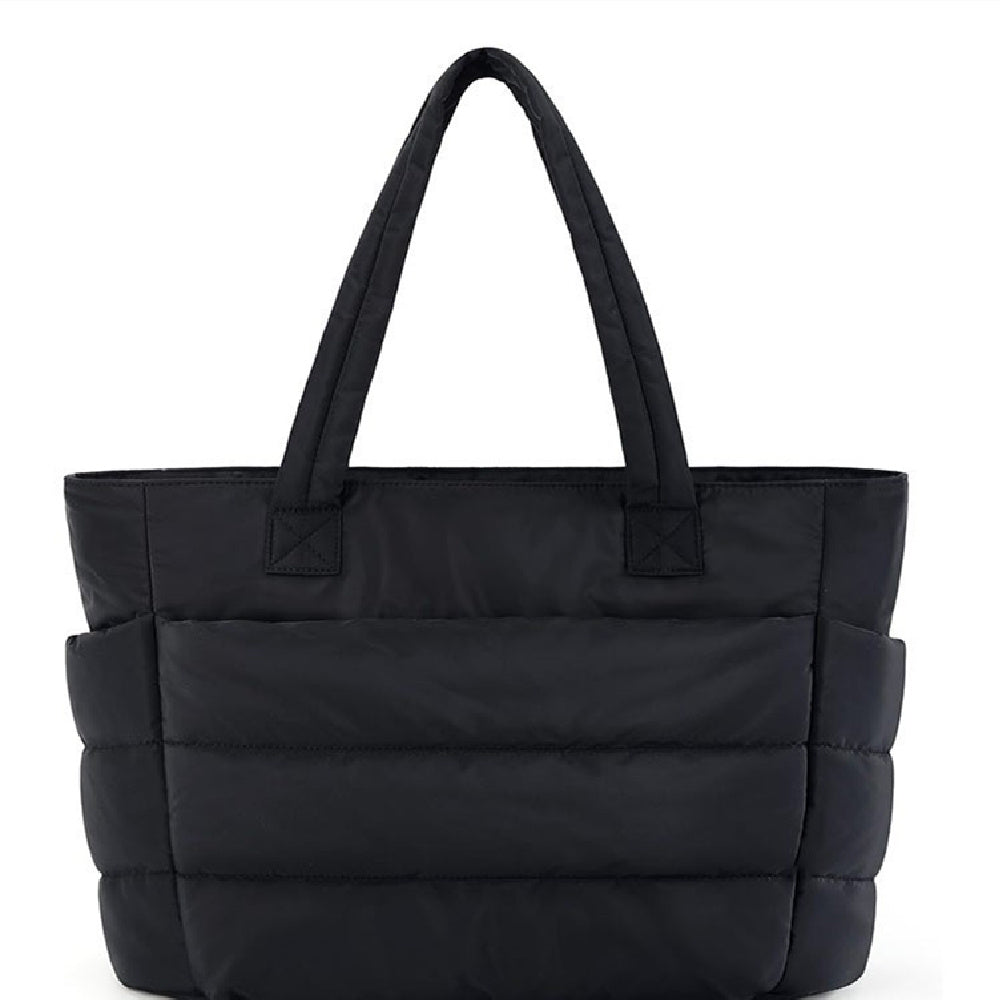 Dames Schoudertas met Puffer-Look Gewatteerd Zwart
