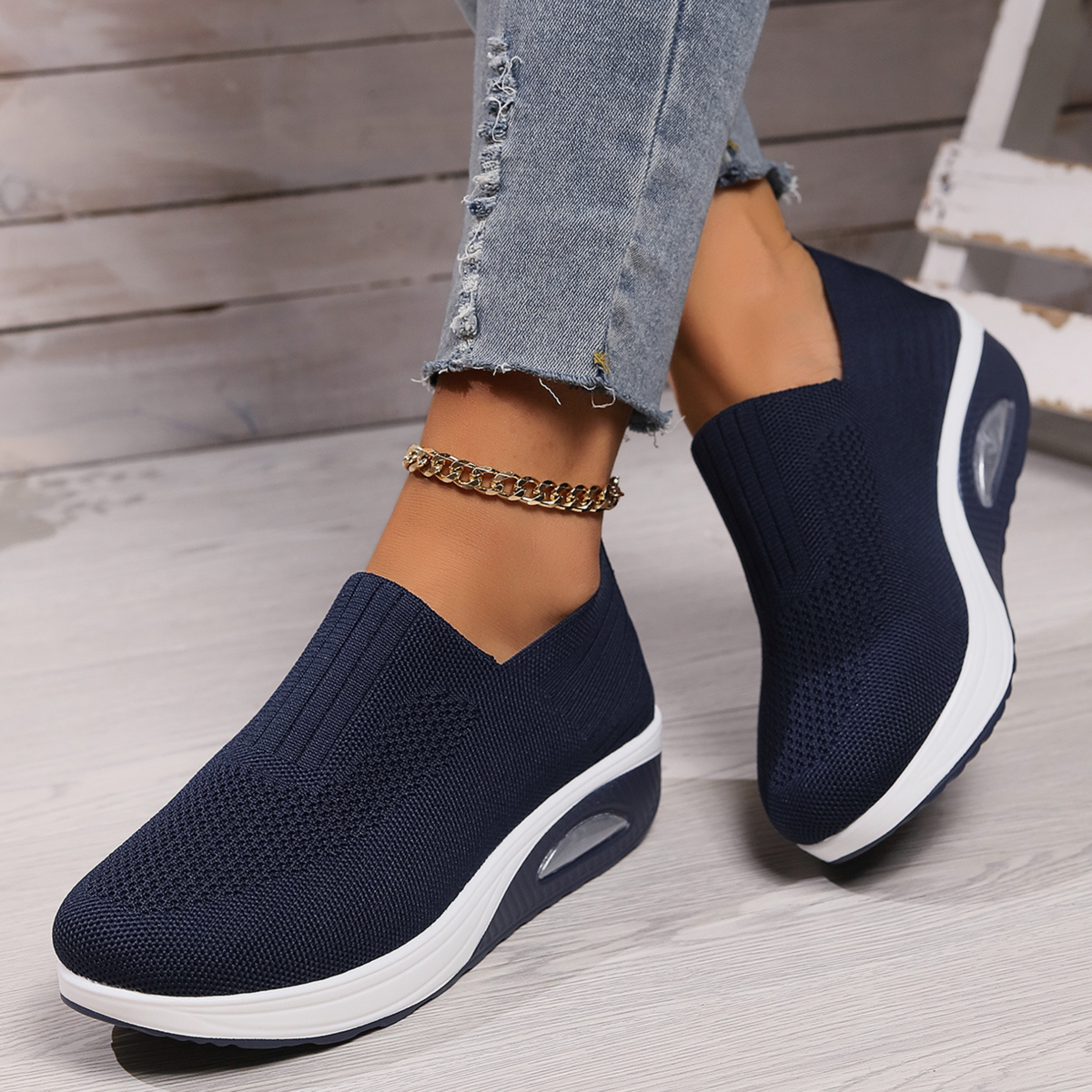 Dames Slip-On Sneakers met Luchtkussen Zool en Verhoogd Platform