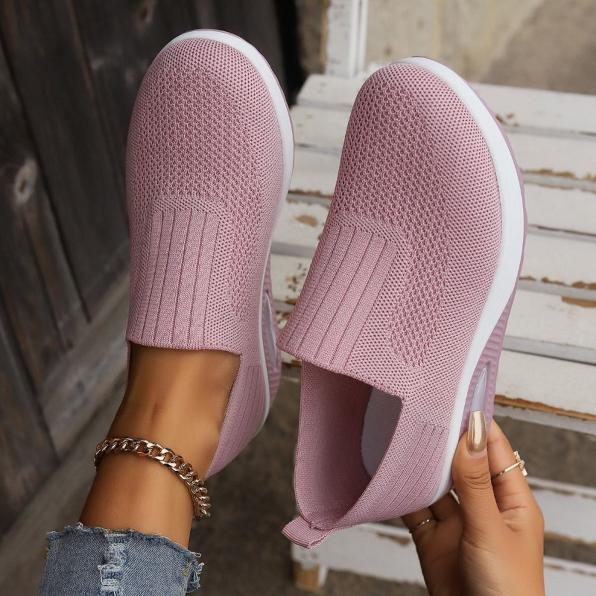 Dames Slip-On Sneakers met Luchtkussen Zool en Verhoogd Platform