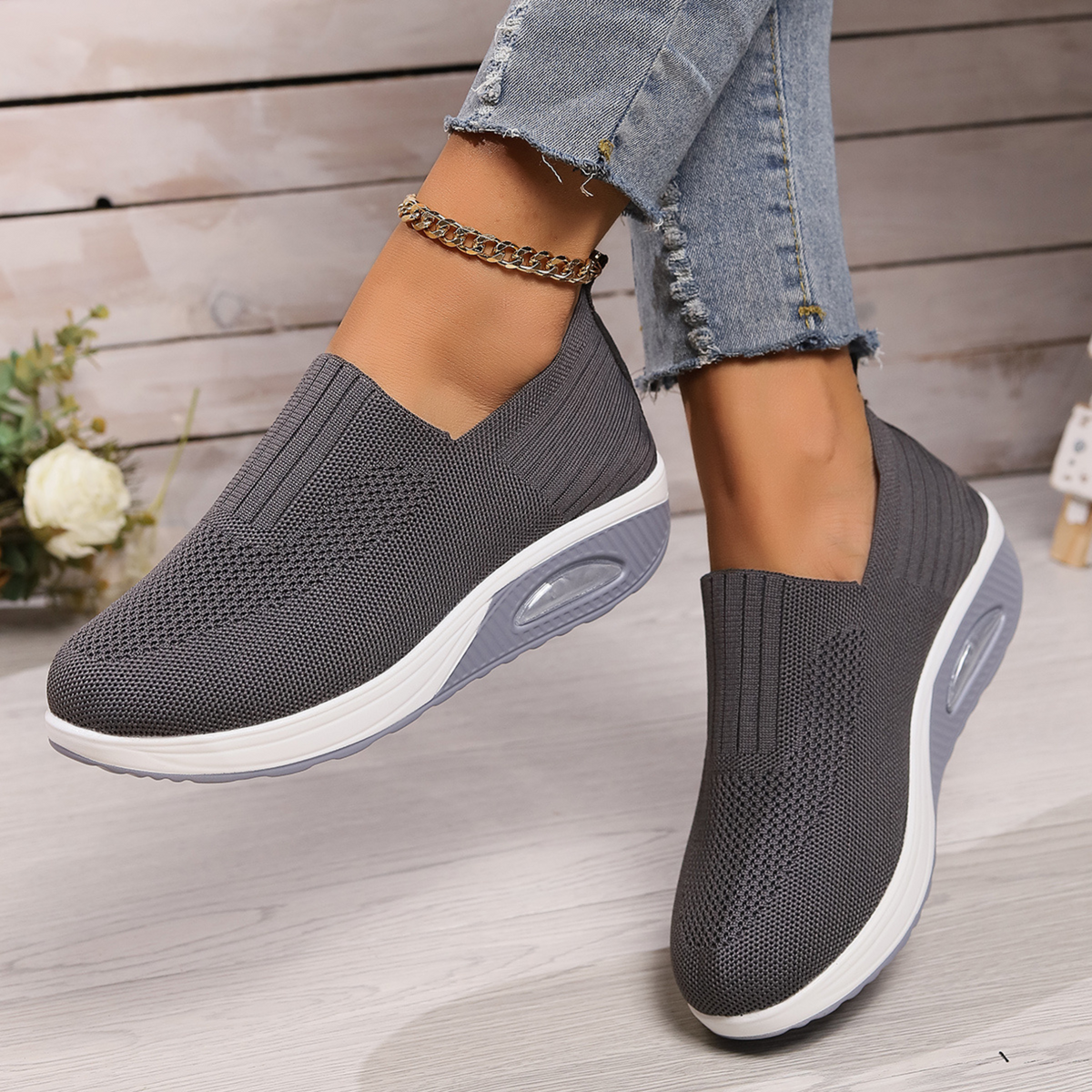 Dames Slip-On Sneakers met Luchtkussen Zool en Verhoogd Platform