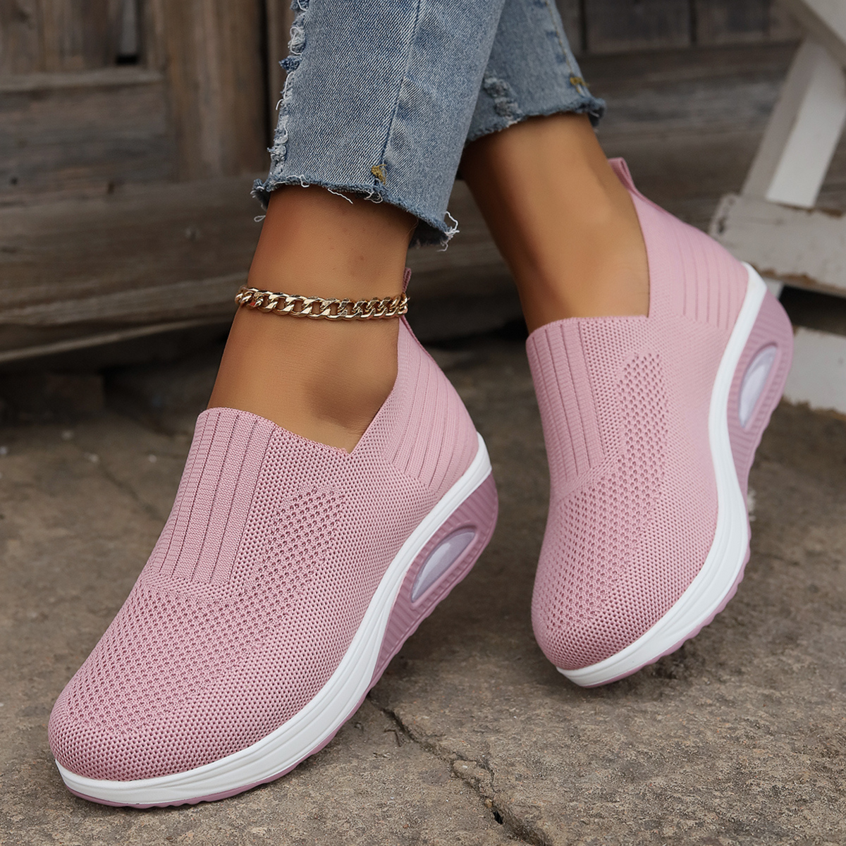Dames Slip-On Sneakers met Luchtkussen Zool en Verhoogd Platform