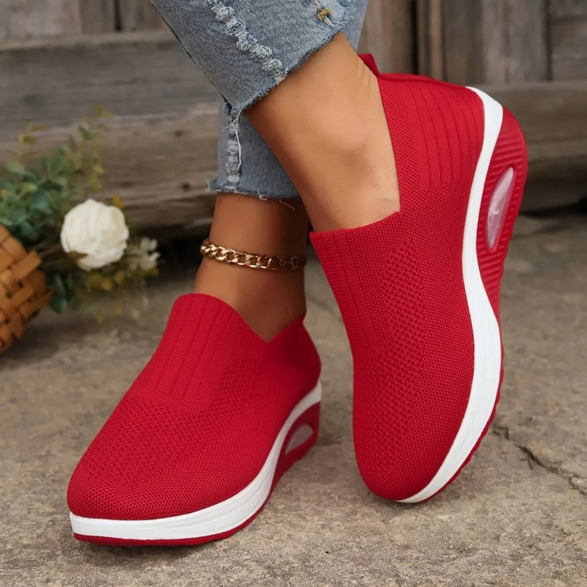 Dames Slip-On Sneakers met Luchtkussen Zool en Verhoogd Platform