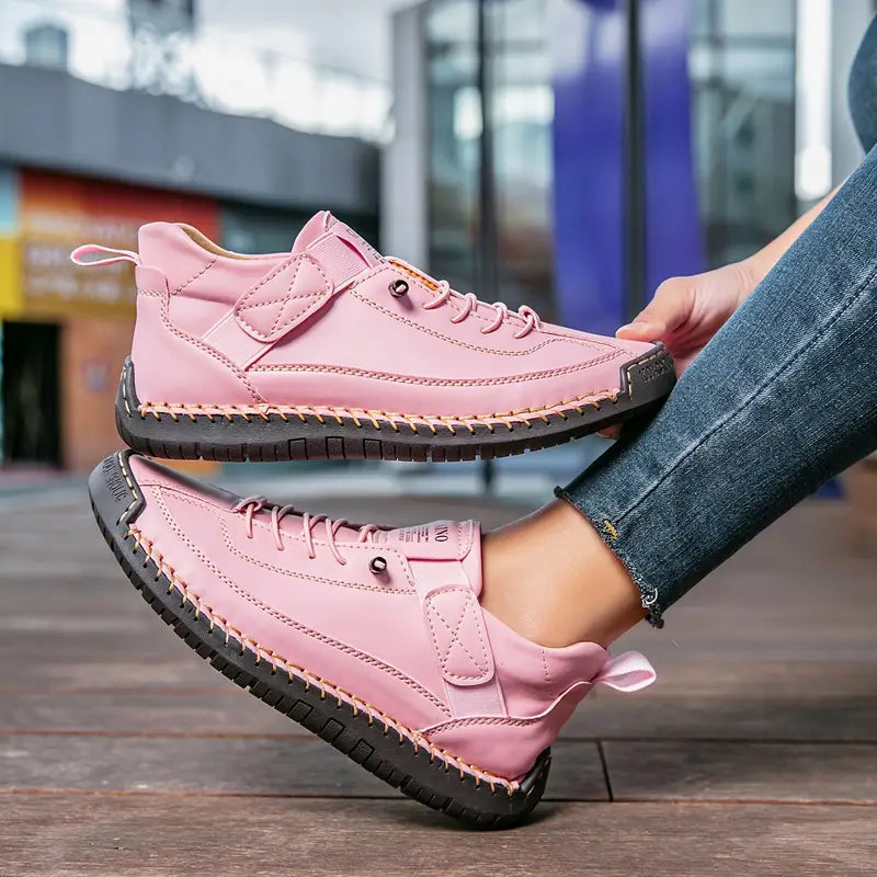 Dames Sneakers met Handgestikt Detail en Elastische Zijpanelen Roze