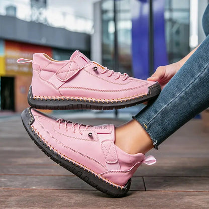 Dames Sneakers met Handgestikt Detail en Elastische Zijpanelen Roze