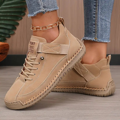 Dames Sneakers met Handgestikt Detail en Elastische Zijpanelen
