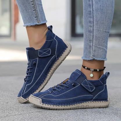 Dames Sneakers met Handgestikt Detail en Elastische Zijpanelen Blauw