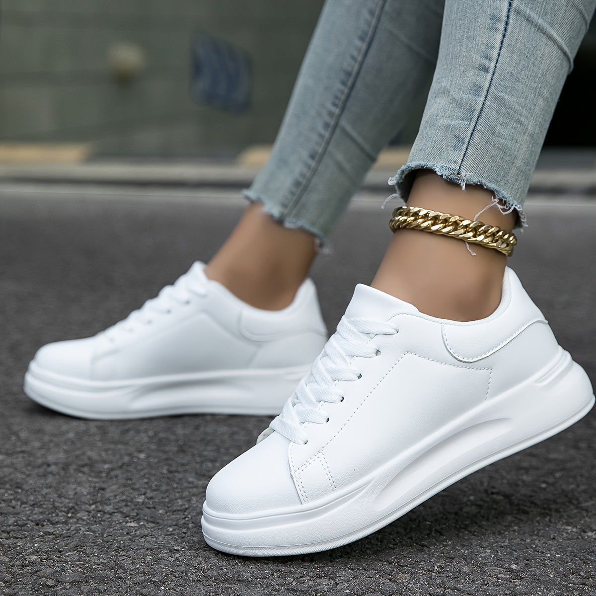 Dames Sneakers met Plateauzool en Vetersluiting