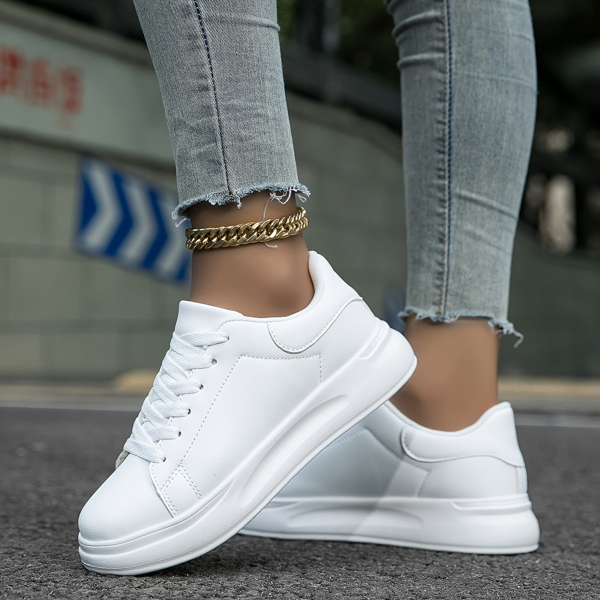 Dames Sneakers met Plateauzool en Vetersluiting