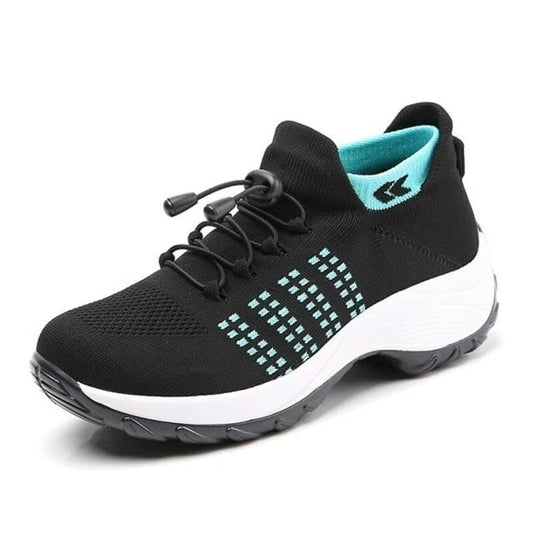 Dames Sneakers met Sokmodel en Dikke Zool Zwart Groen