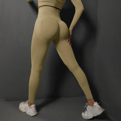 Dames Sport Legging Naadloos Push-Up met Hoge Taille Beige