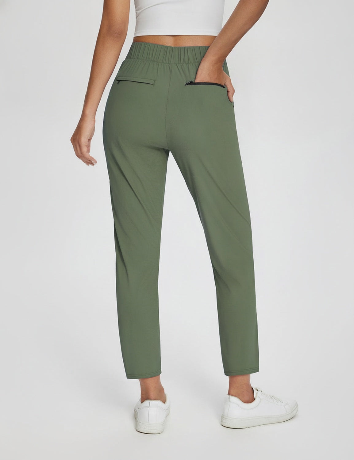 Dames Sportbroek Hoge Taille met Rits Zakken en Enkellengte
