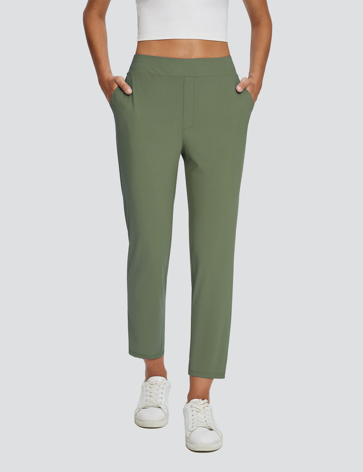 Dames Sportbroek Hoge Taille met Rits Zakken en Enkellengte