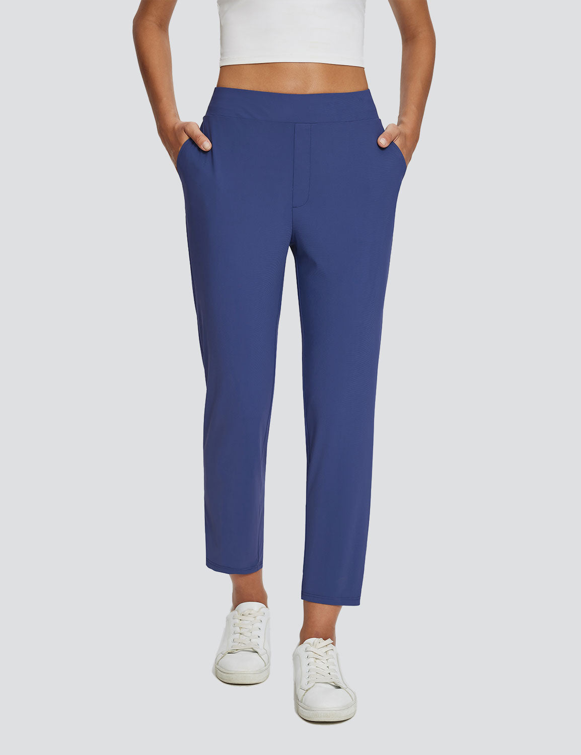 Dames Sportbroek Hoge Taille met Rits Zakken en Enkellengte