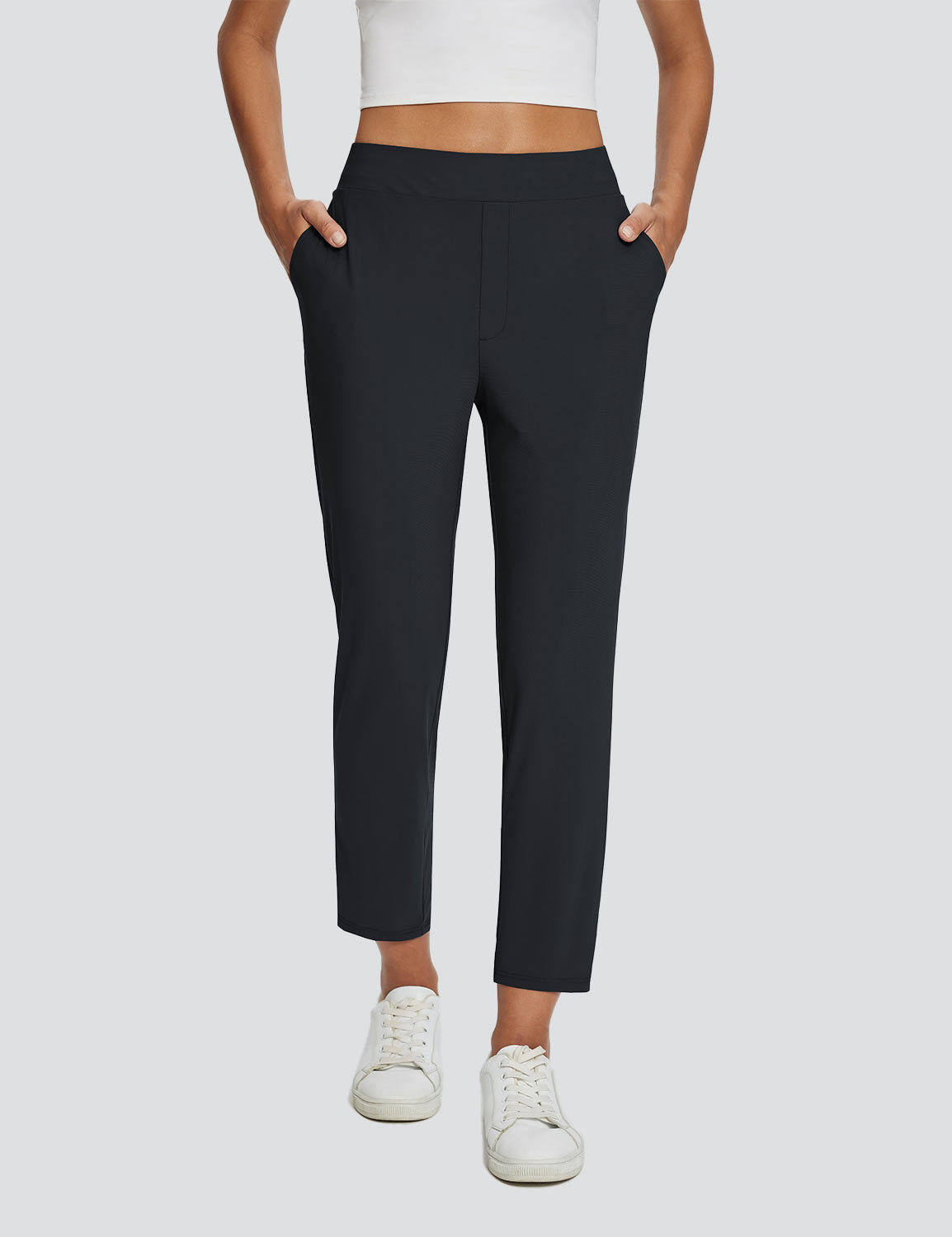 Dames Sportbroek Hoge Taille met Rits Zakken en Enkellengte