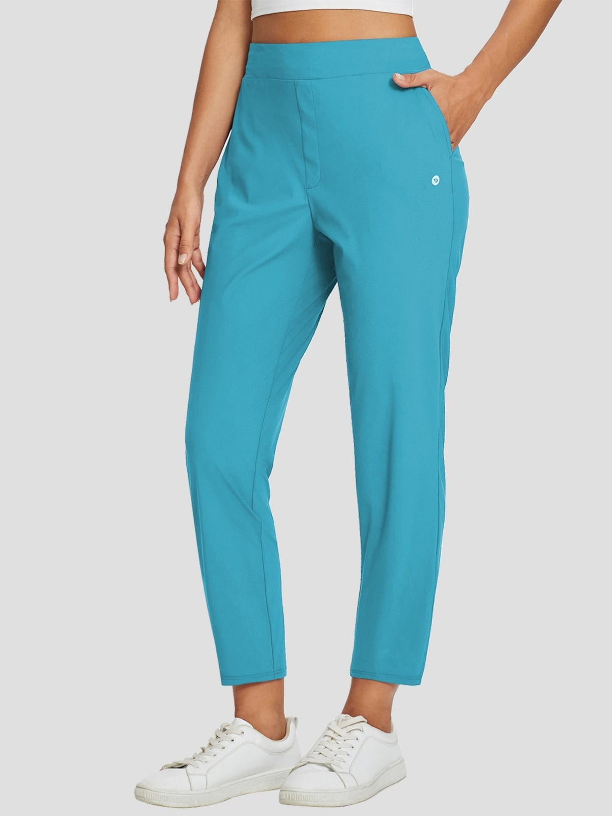 Dames Sportbroek Hoge Taille met Rits Zakken en Enkellengte