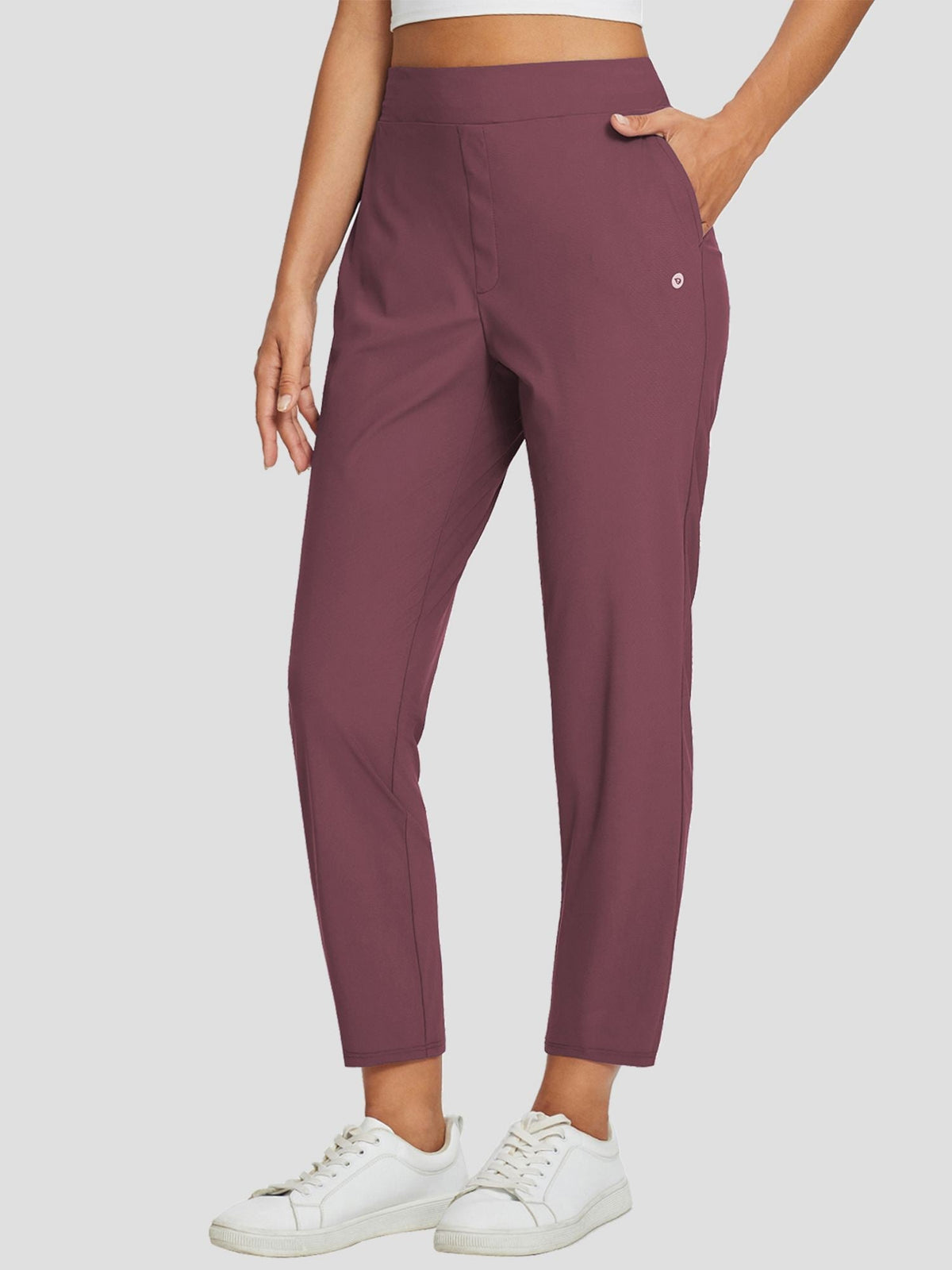 Dames Sportbroek Hoge Taille met Rits Zakken en Enkellengte