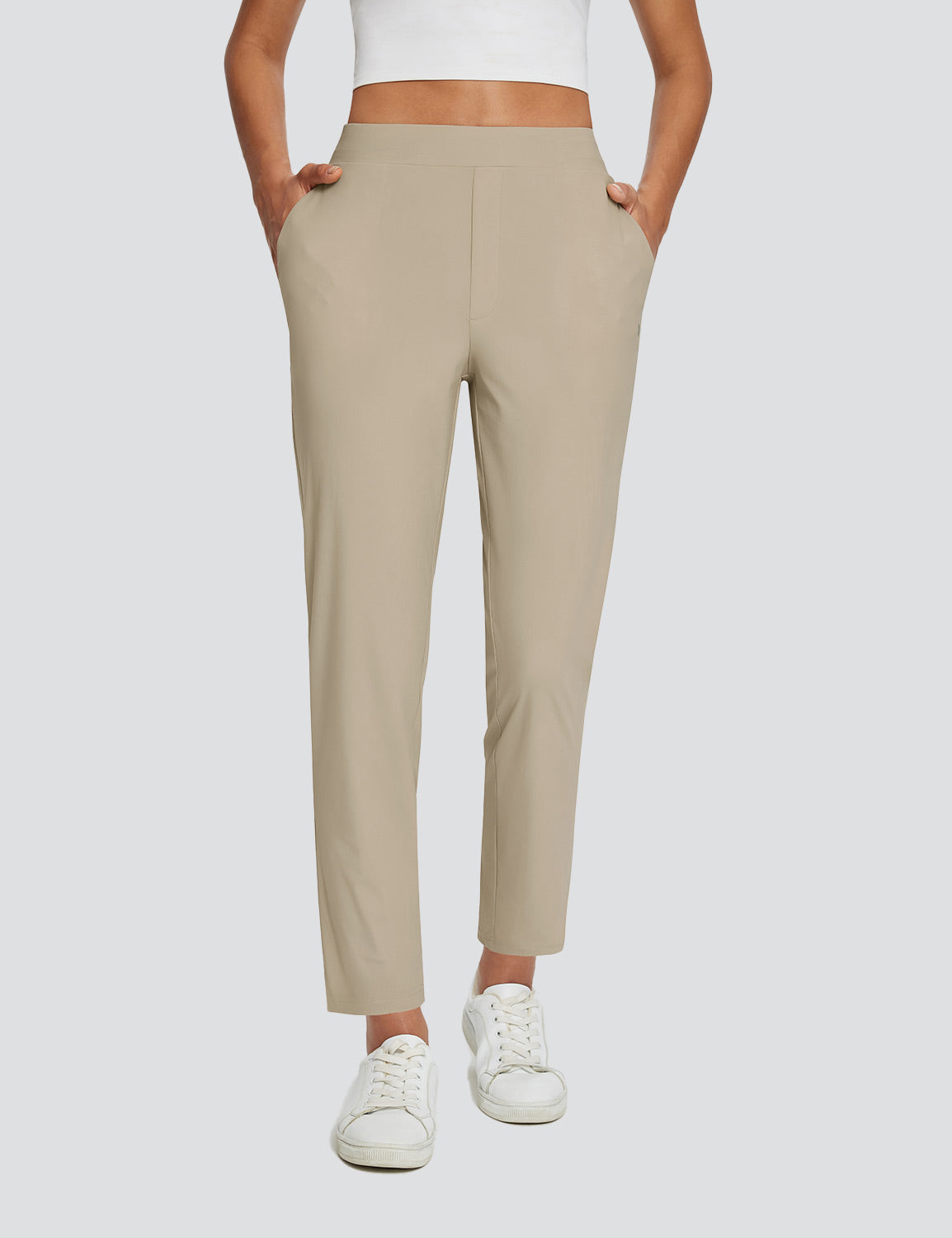 Dames Sportbroek Hoge Taille met Rits Zakken en Enkellengte