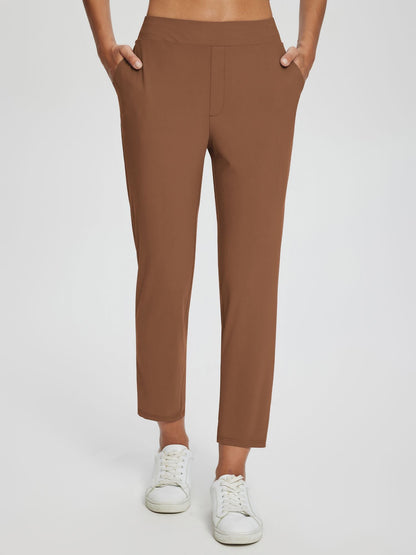 Dames Sportbroek Hoge Taille met Rits Zakken en Enkellengte