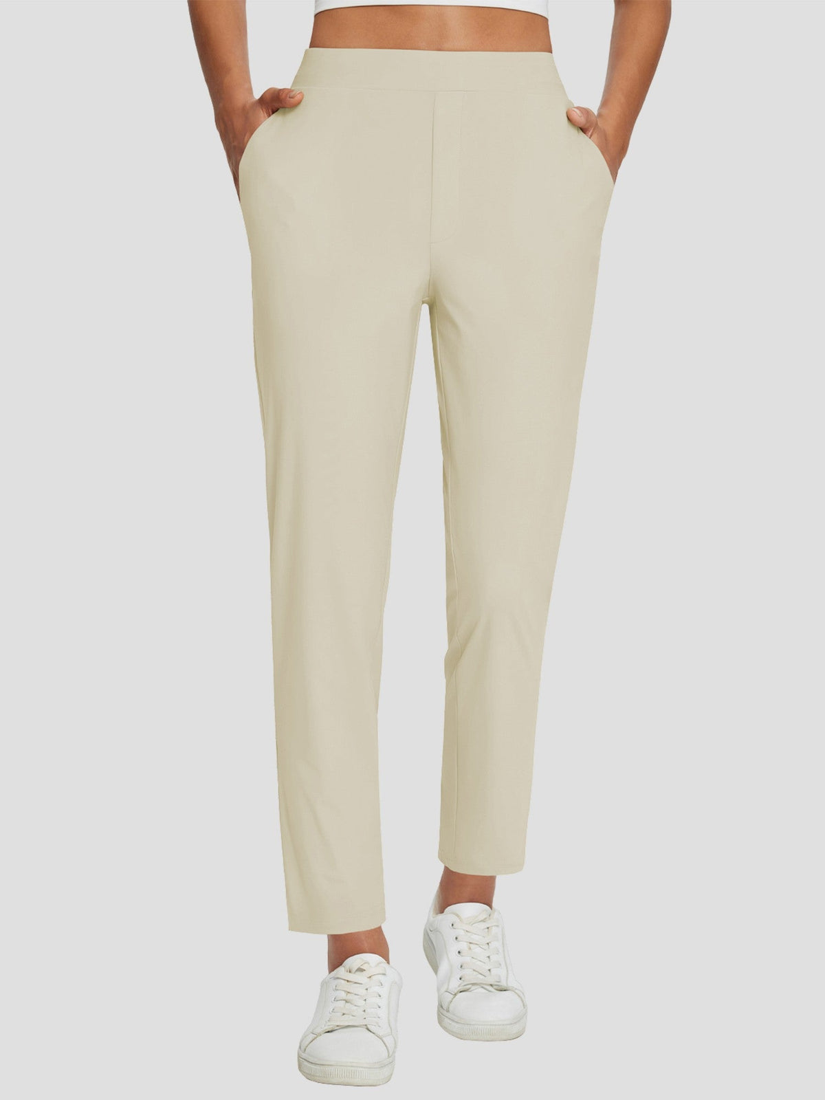 Dames Sportbroek Hoge Taille met Rits Zakken en Enkellengte