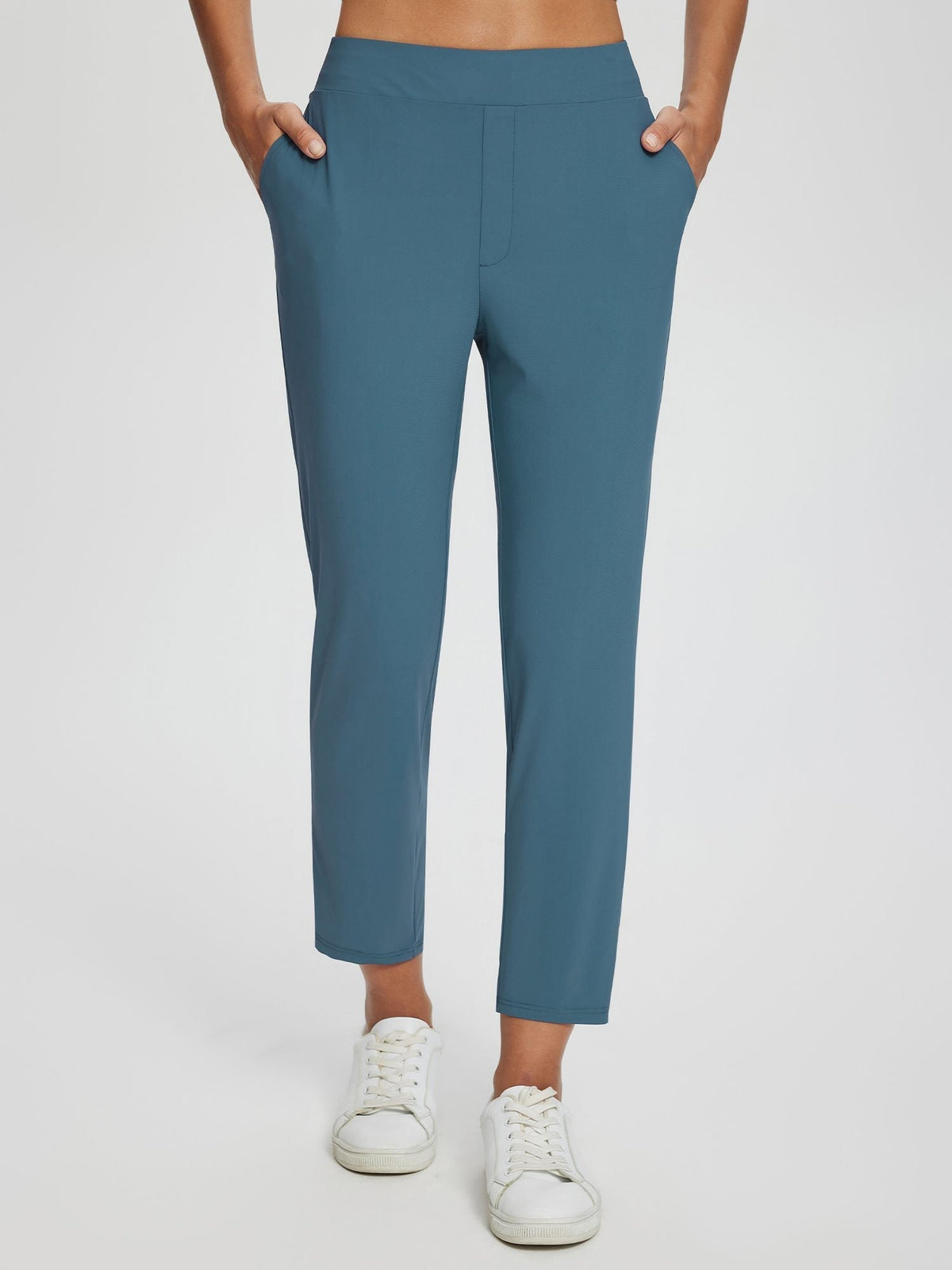Dames Sportbroek Hoge Taille met Rits Zakken en Enkellengte
