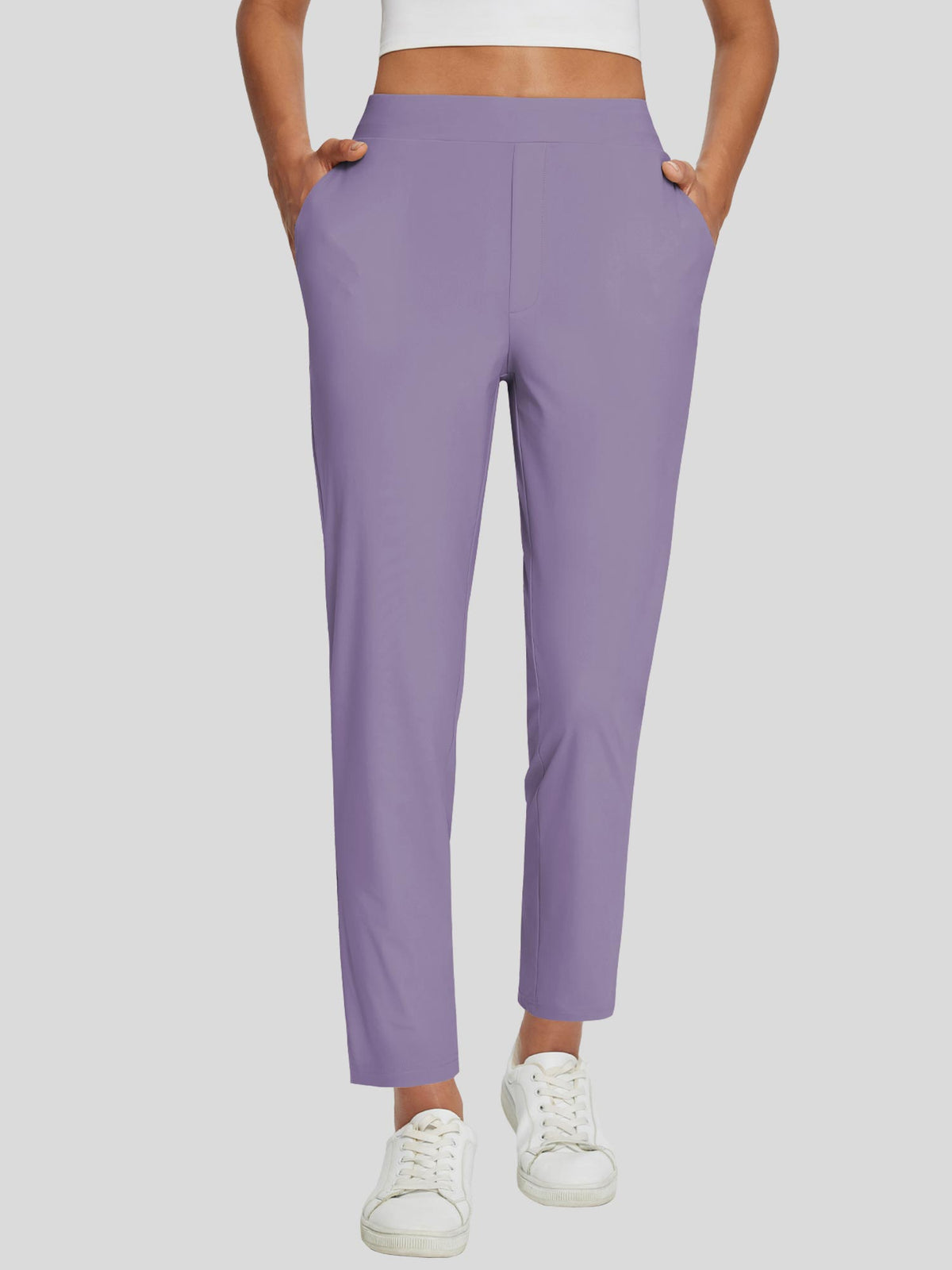 Dames Sportbroek Hoge Taille met Rits Zakken en Enkellengte