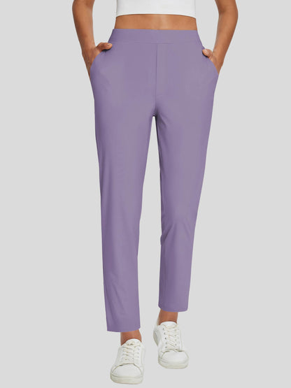 Dames Sportbroek Hoge Taille met Rits Zakken en Enkellengte