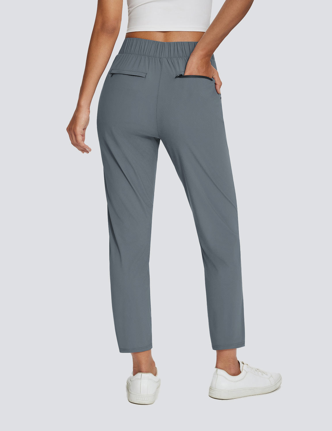 Dames Sportbroek Hoge Taille met Rits Zakken en Enkellengte
