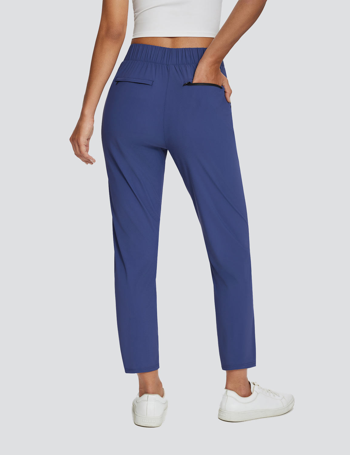 Dames Sportbroek Hoge Taille met Rits Zakken en Enkellengte ##POS:5##