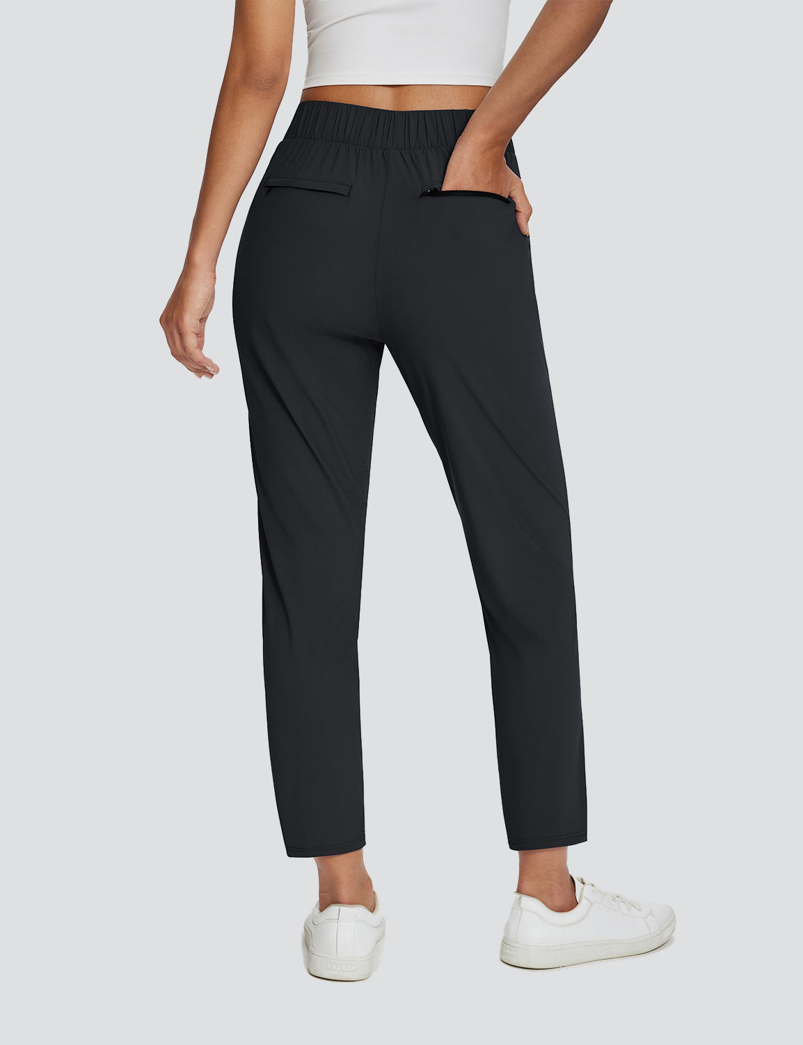 Dames Sportbroek Hoge Taille met Rits Zakken en Enkellengte