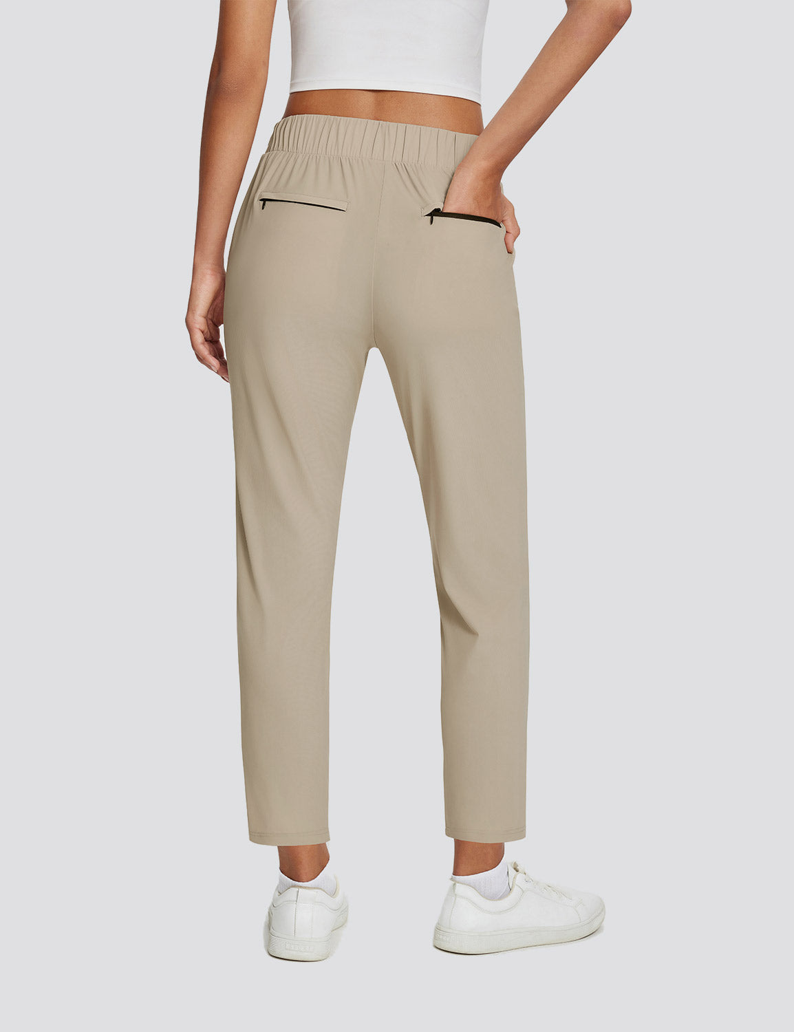 Dames Sportbroek Hoge Taille met Rits Zakken en Enkellengte