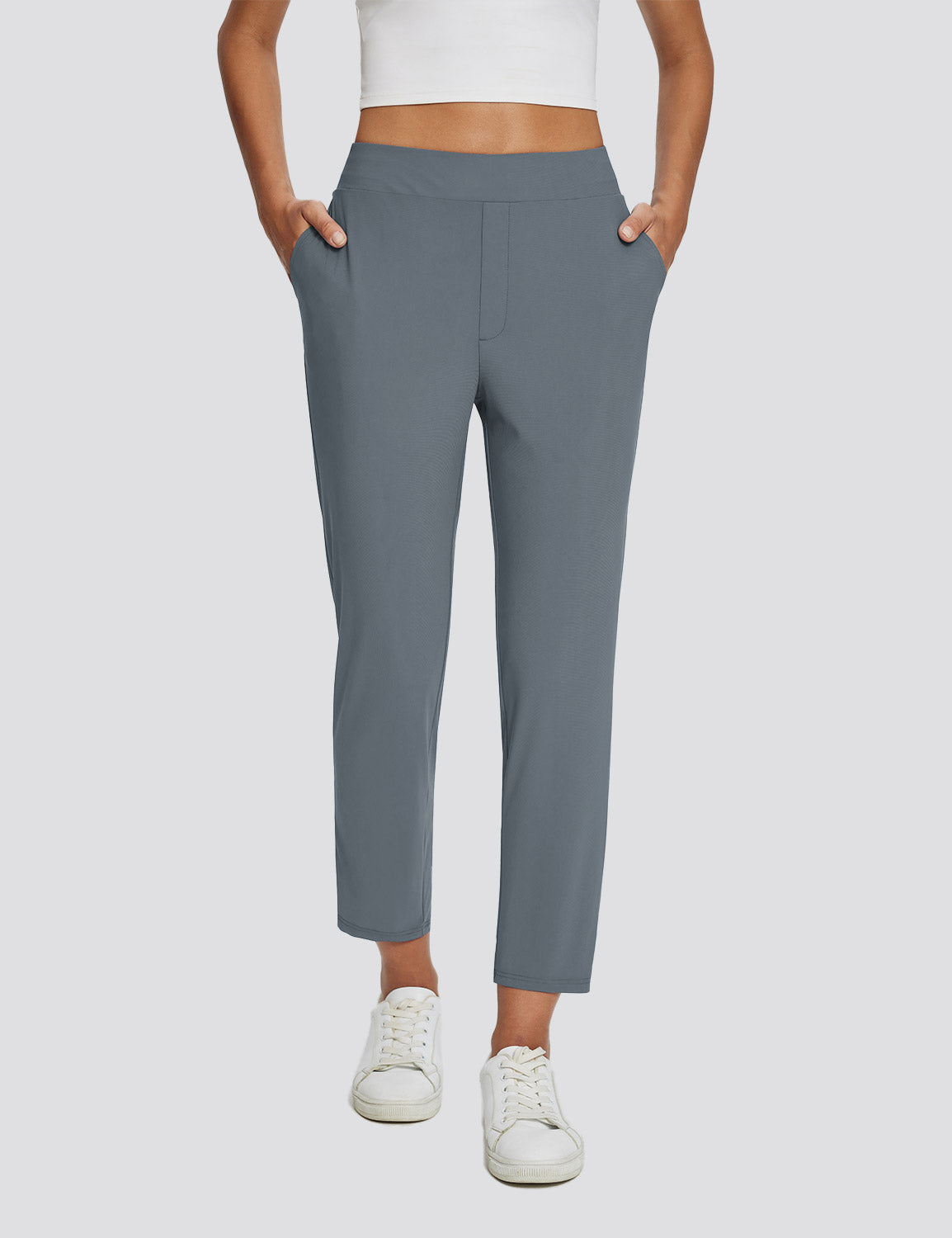 Dames Sportbroek Hoge Taille met Rits Zakken en Enkellengte