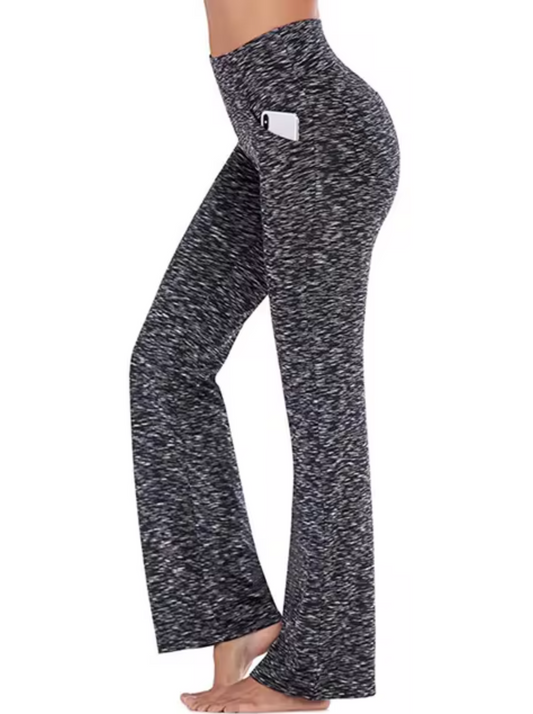 Dames Sportlegging Flared met Praktische Zakken - Yoga Broek Donkergrijs