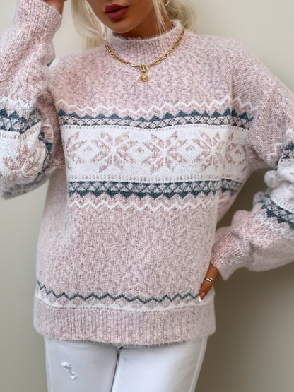 Dames Stijlvolle Kersttrui met Sneeuwvlokken Roze