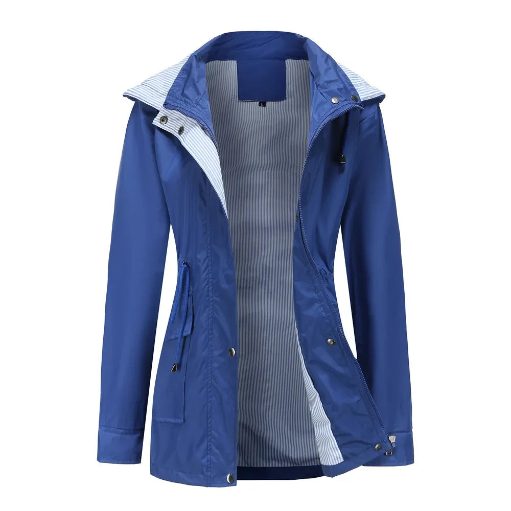 Dames Stijlvolle Regenjas met Capuchon en Zakken Marineblauw